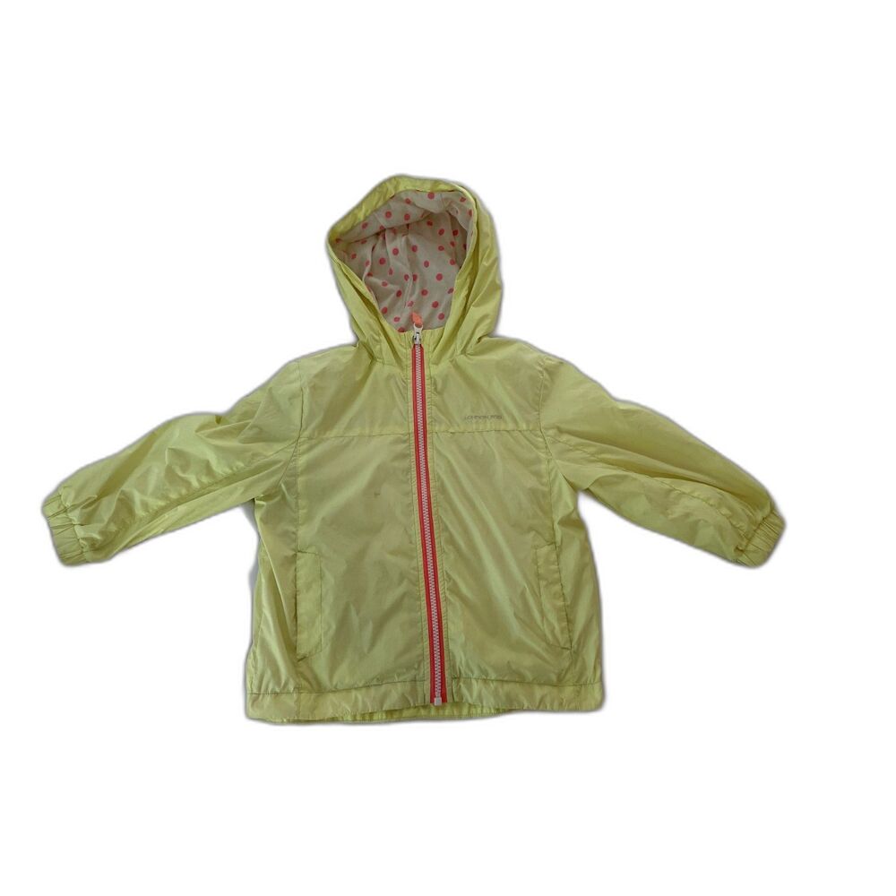 London Fog Girls Hooded Rain Jacket Yellow Pink Polka Dot Lined Size 4